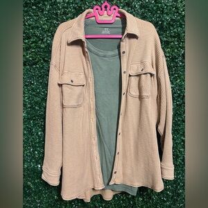 NWT Aerie Tan Waffle Knit Button-Up Shirt w/ undershirt - Set